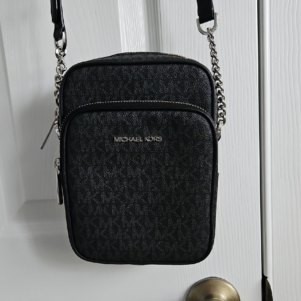 Michael Kors Black and Silver Messenger Bag
